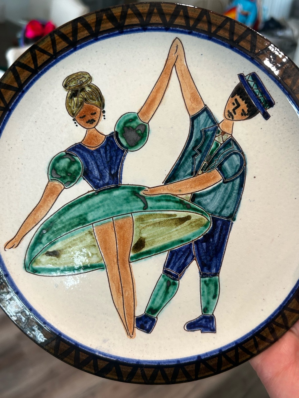 VINTAGE Swiss folk art plate hand-painted ceramic plate wall decor 8inches